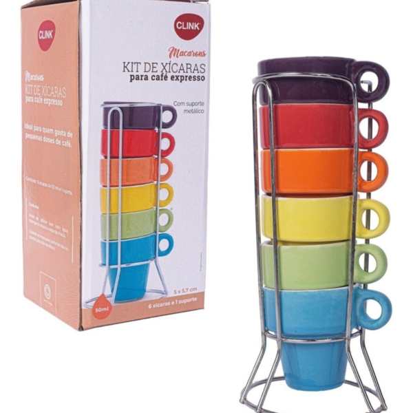 Jogo De Xícaras Café Chá Coloridas Com Suporte Kit 6 Canecas
