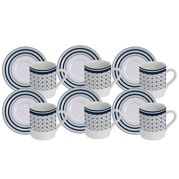 Jogo De Xícaras Café Renda Azul 12 Peças Class Home