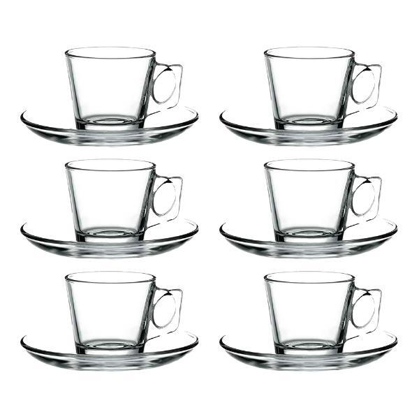 Jogo De Xícaras Com Pires Em Vidro Pasabahçe Vela 80ml 6 Peças