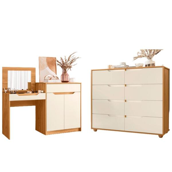 Jogo Escrivaninha Com Penteadeira E Comôda Colorado Carvalho