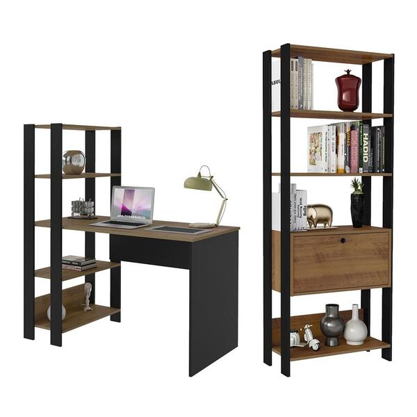 Jogo Escrivaninha E Estante Volker Pinho Preto