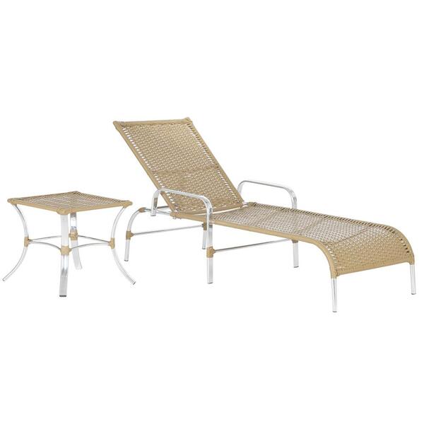 Jogo Espreguiçadeira Catar Em Aluminio E Fibra Com Mesa  Baix