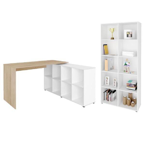 Jogo Estante E Escrivaninha Paderborn Carvalho Branco