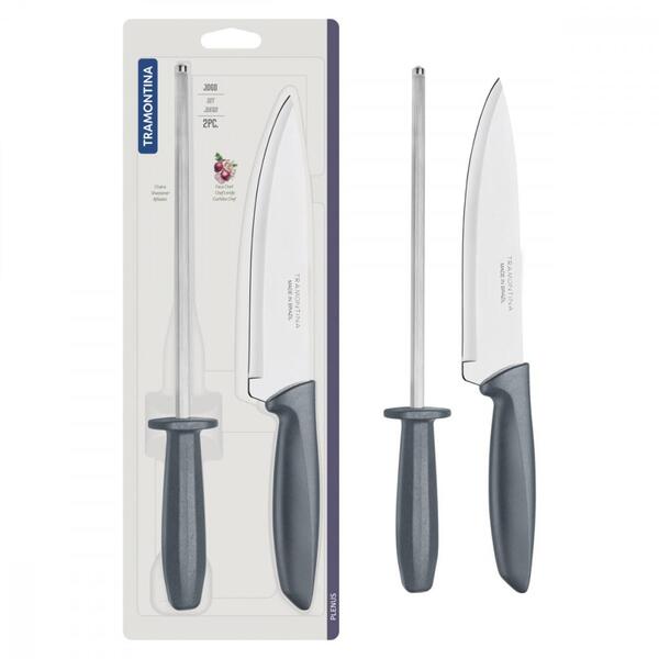 Jogo Faca Chaira 2 Peças Plenus Cinza Sortidos De Utensilios