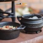 Jogo Fogareiro Bifeteira Molheiras Suporte Madeira