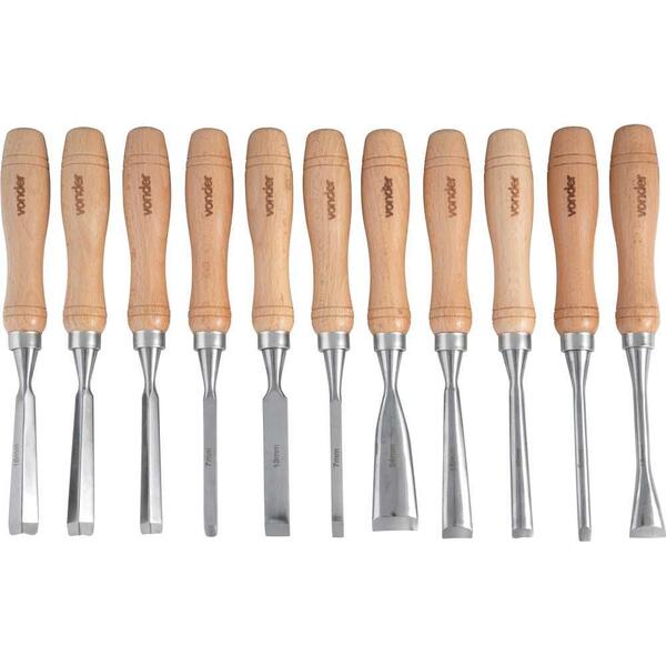 Jogo Formão Para Entalhar Madeira Com 11 Peças Cabo Madeira V