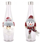 Jogo Garrafa Vidro Decorada Natal Papai Noel E Boneco De Neve