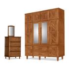 Jogo Gaveteiro Com Espelho E Roupeiro Milão Imbuia Castanho