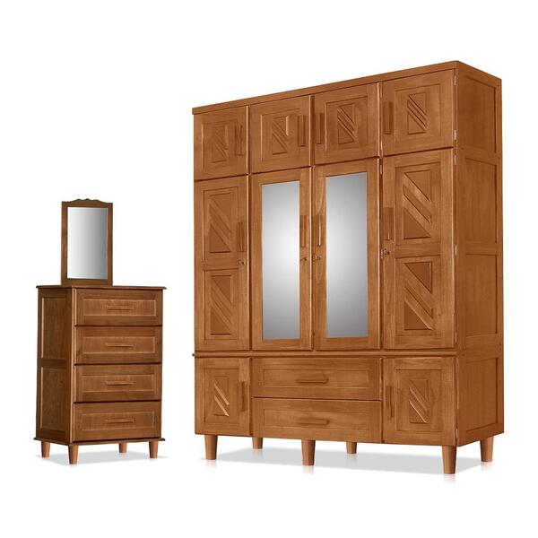 Jogo Gaveteiro Com Espelho E Roupeiro Milão Imbuia Castanho