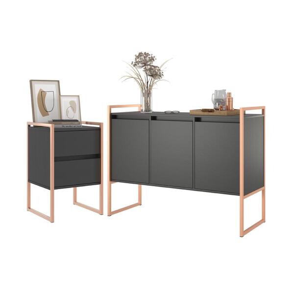 Jogo Gaveteiro E Buffet Industrial Milão Preto Cobre