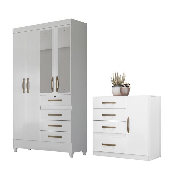 Jogo Gaveteiro E Roupeiro Tulum Com Espelho Branco Rosa Azul