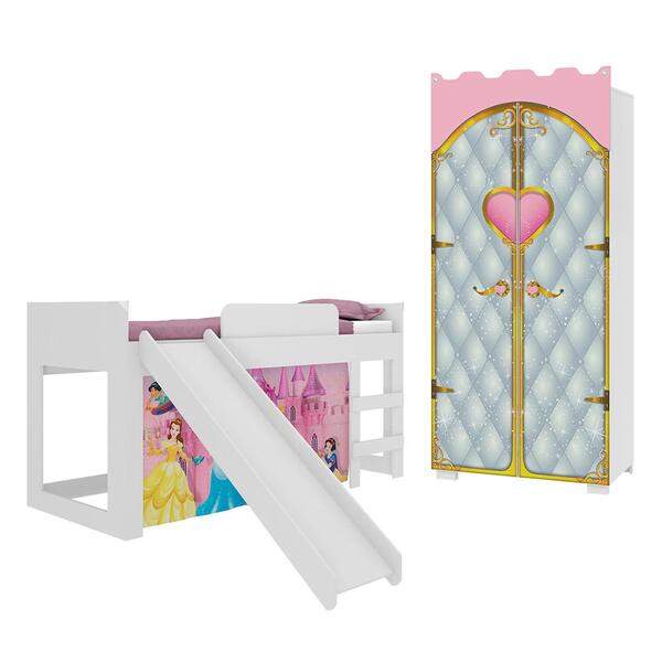 Jogo Guarda Roupa E Cama Infantil Real Com Shine Rosa Claro C