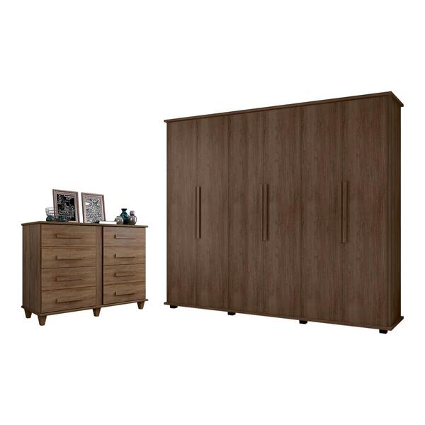 Jogo Guarda Roupa E Cômoda Kanazawa Freijó