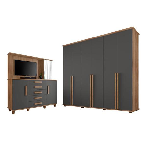 Jogo Guarda Roupa E Cômoda Nagasaki Cinamomo Grafite