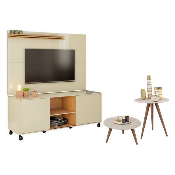Jogo Home Para Tv Mesa Lateral Centro Roma Off White Madeirado