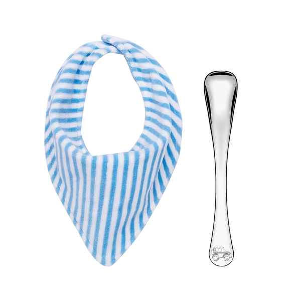 Jogo Infantil Com Babador Azul E Colher Em Aco Inox 2 Pecas T