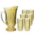 Jogo Jarra E Copo De Vidro Ambar Perolado 7 Peças Lyor