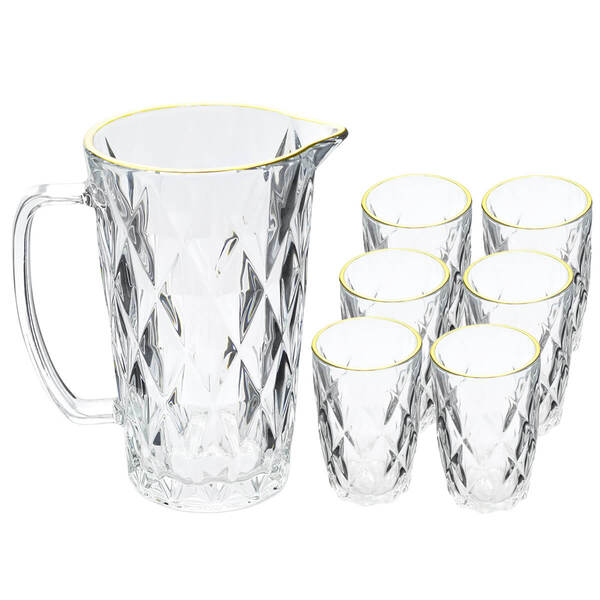 Jogo Jarra E Copo Diamond Com Borda Dourada 7 Peças