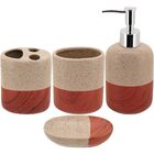 Jogo Kit Lavabo Banheiro Cerâmica Bege 4 Peças