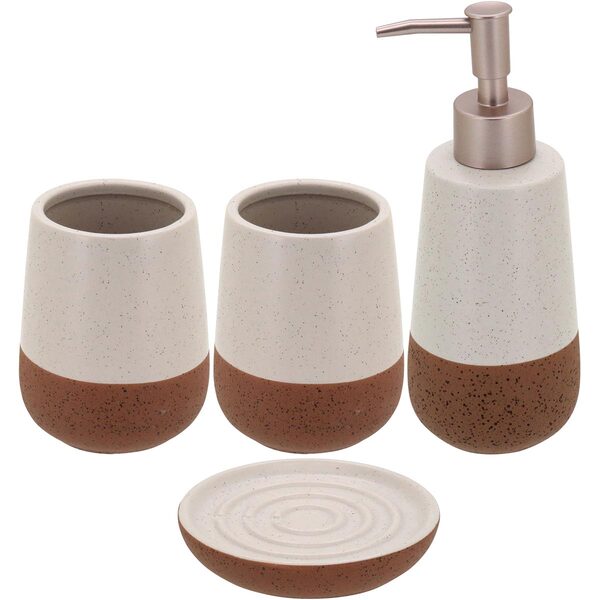 Jogo Kit Lavabo Banheiro Cerâmica Creme 4 Peças