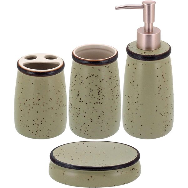 Jogo Kit Lavabo Banheiro Cerâmica Verde 4 Peças