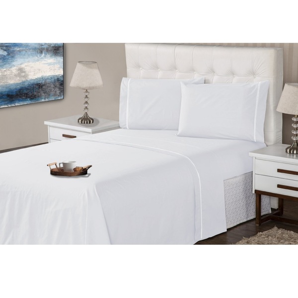 Jogo Lençol 3 Peças King 400 Fios Branco Ponto Palito Casa Do