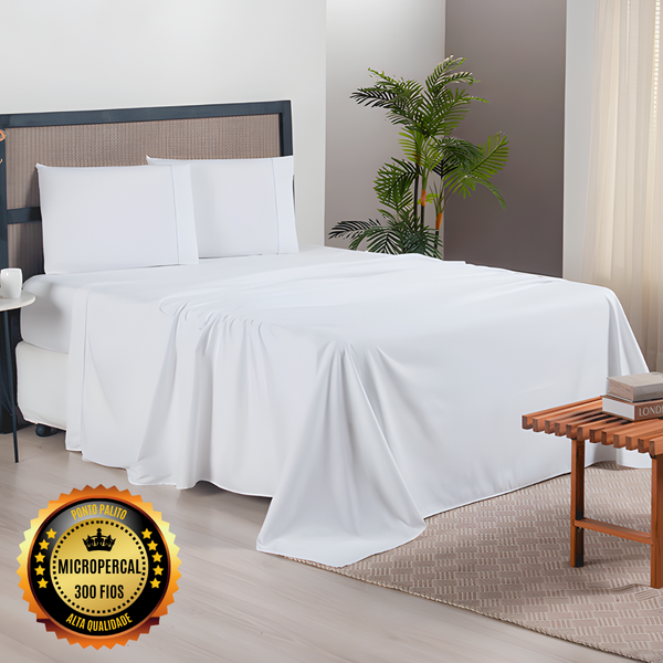 Jogo Lençol 4 Pçs Queen 300 Fios Micropercal Ponto Palito Hav