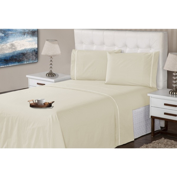 Jogo Lençol 4 Peças Casal 400 Fios Bege Ponto Palito Casa Dona