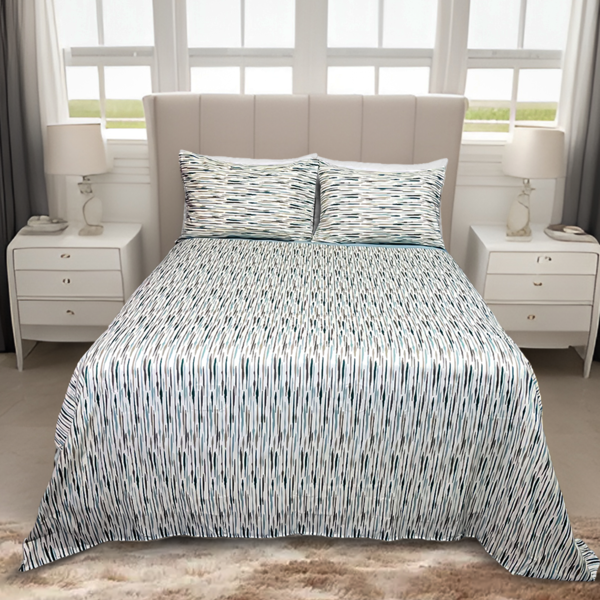 Jogo Lençol Cama Casal Percal 4 Peças Estampado Listras