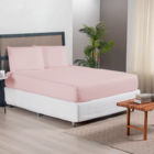 Jogo Lençol Casal 3 Pçs Micropercal 300 Fios Com Elástico Rosê