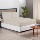 Jogo Lençol Casal 3 Peças Micropercal 300 Fios Elástico Cáqui