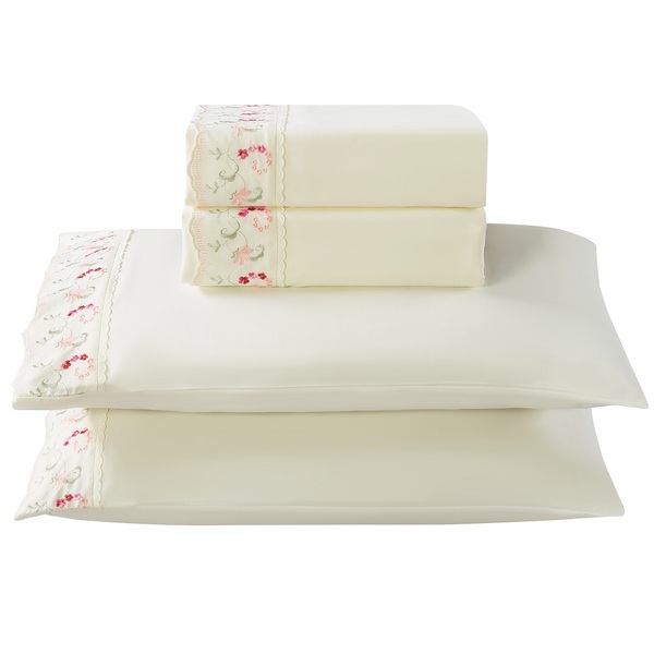 Jogo Lençol Casal Floral Bordado 4pç 100% Poliéster - Ros