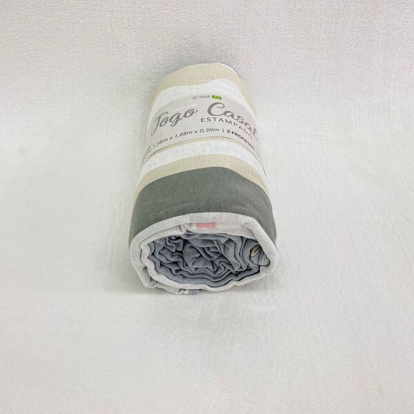 Jogo Lençol Casal Malha - Cinza Listrado