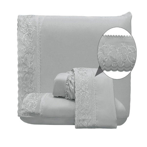 Jogo Lençol Casal Nuance Bordado Inglês 4pç 100% Poliéster -