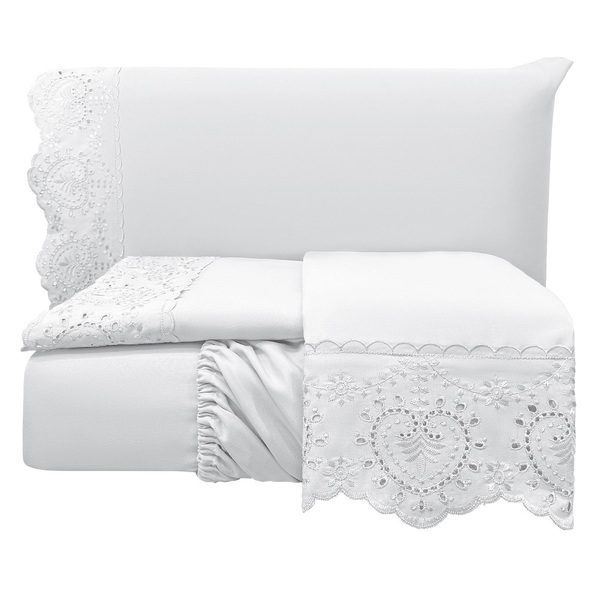 Jogo Lençol Casal Passione Bordado Inglês 4pç 100% Poliéster