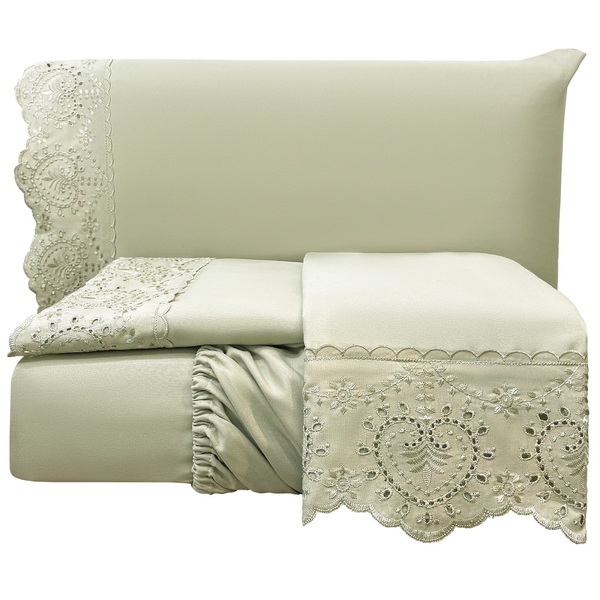 Jogo Lençol Casal Passione Bordado Inglês 4pç 100% Poliéster
