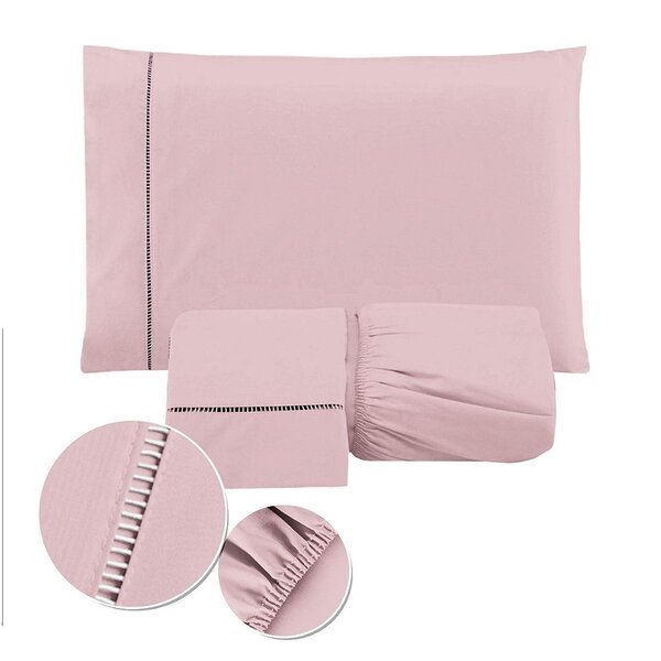 Jogo Lençol Casal Queen 3 Peças 400 Fios Toque Macio Rosê