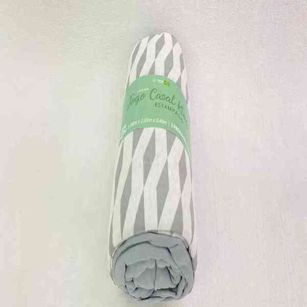 Jogo Lençol King Malha - Cinza Geométrico 2