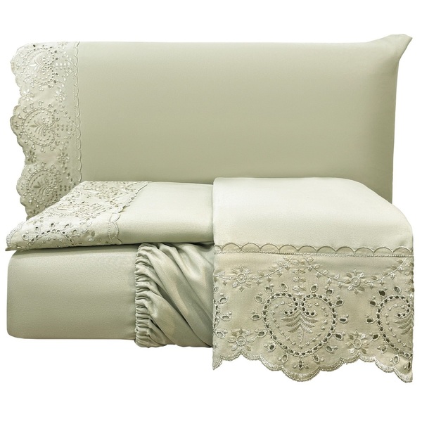 Jogo Lençol King Passione Bordado Inglês 4pç 100% Poliéster -