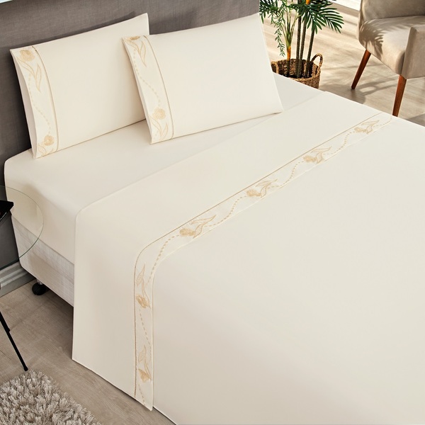 Jogo Lençol King Realeza Percal 180 Fios 4 Pçs Palha