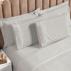 Jogo Lençol Ponto Palito Cinza Solteiro 2 Peças Liso 160 Fios