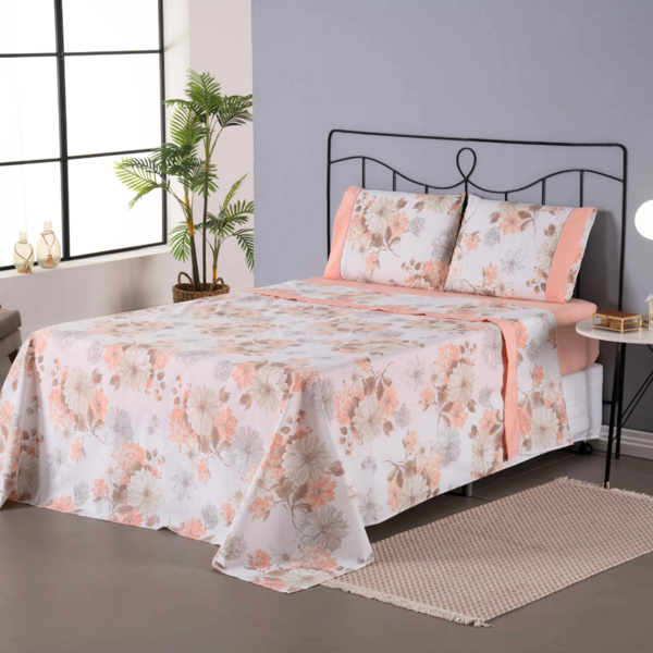 Jogo Lençol Queen 4 Pçs Ponto Palito Percal 180 Fios Salmão
