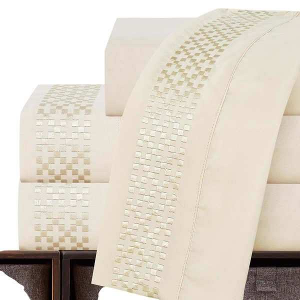 Jogo Lençol Queen Elegance Bordado 4pç 100% Poliéster - Areia