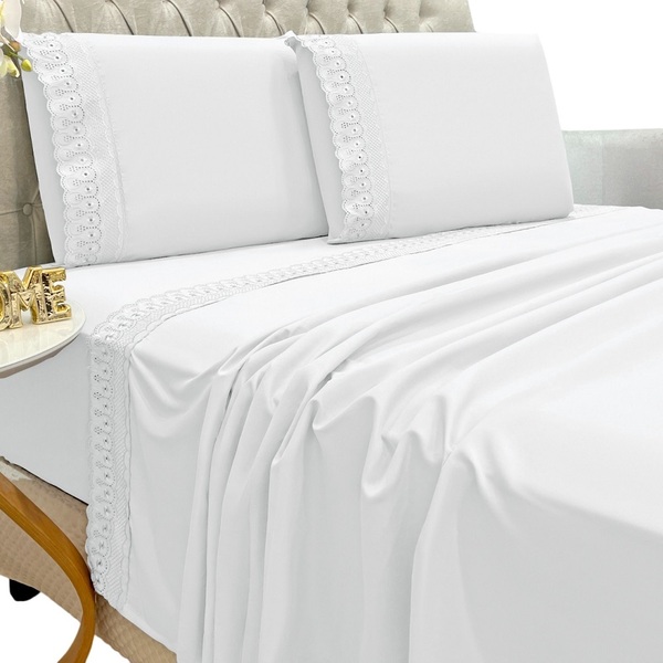 Jogo Lençol Queen Grace Bordado 4pç 100% Poliéster - Branco