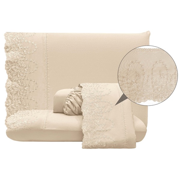 Jogo Lençol Queen Jade Bordado Inglês 4pç 100% Poliéster - Pe
