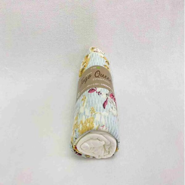 Jogo Lençol Queen Malha - Branco Florido