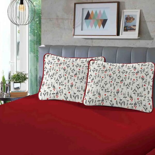 Jogo Lençol Queen Malha - Vermelho Floral