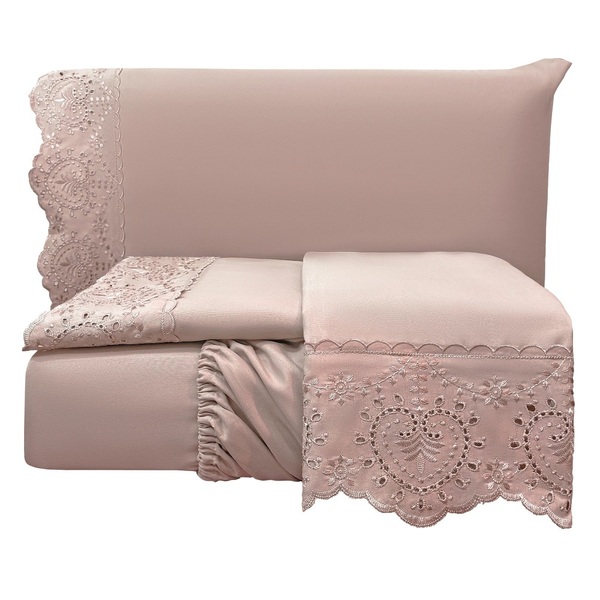 Jogo Lençol Queen Passione Bordado Inglês 4pç 100% Poliéster
