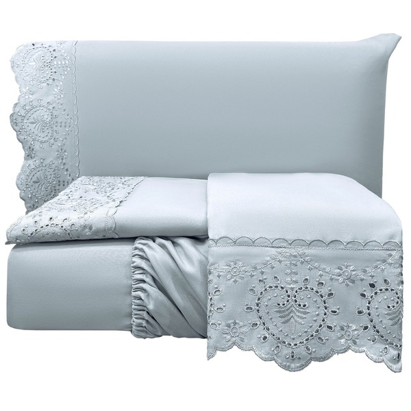 Jogo Lençol Queen Passione Bordado Inglês 4pç 100% Poliéster