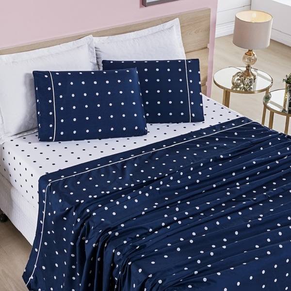 Jogo Lençol Solteiro Balls Micropercal 200fios 3 Pçs Marinho